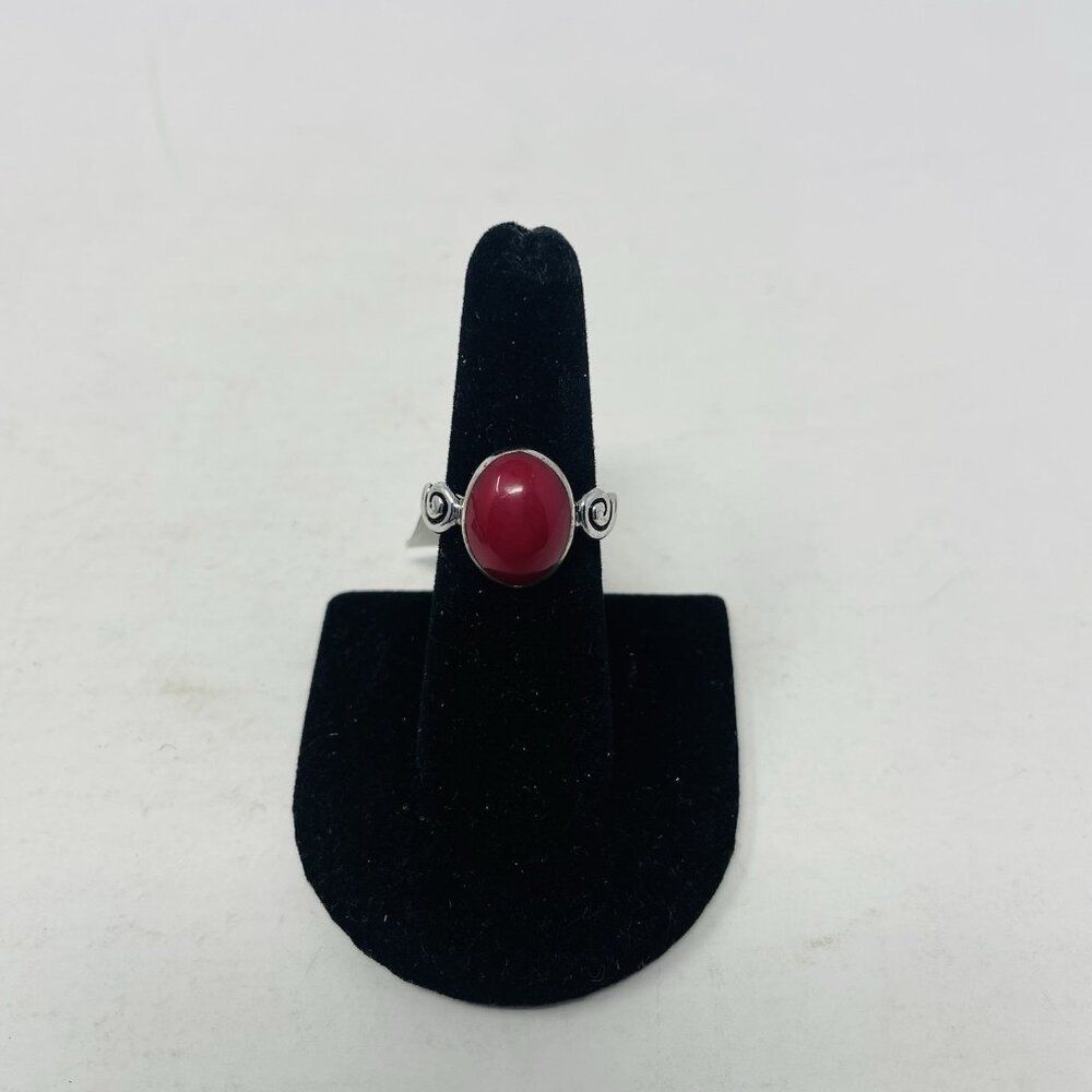 Shop LC Size 7 Oval Shaped Red Howlite Silvertone Ring‎ 8.65 cts 5150